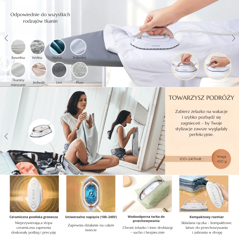 Ceramiczne mini żelazko turystyczne 300W🧳